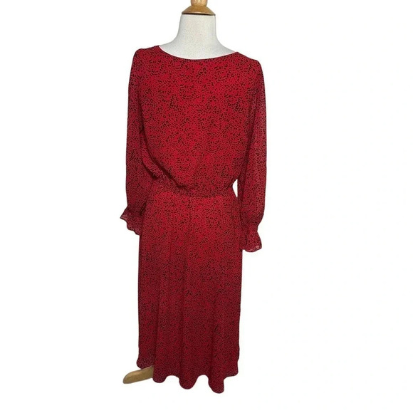 Talbots dress red with black specks long sleeves lightweight size 8 - Picture 4 of 6